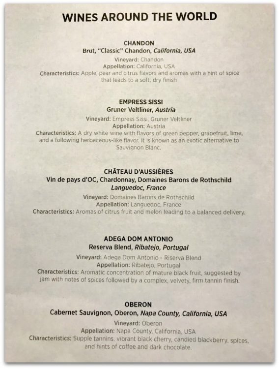 Image of Wines around the world menu Royal Caribbean