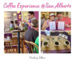 photo collage of barista, husband and wife and coffee samples during a tasting