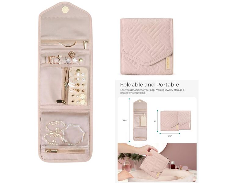 small jewelry pouch organizer light pink