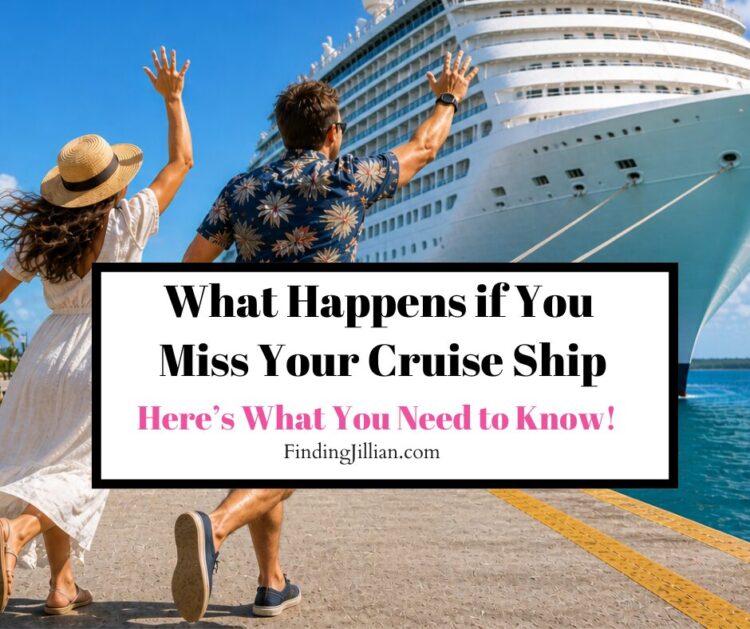 feature image of blog post What Happens If You Miss Your Cruise Ship In Port? A couple running on a pier to their cruise ship.